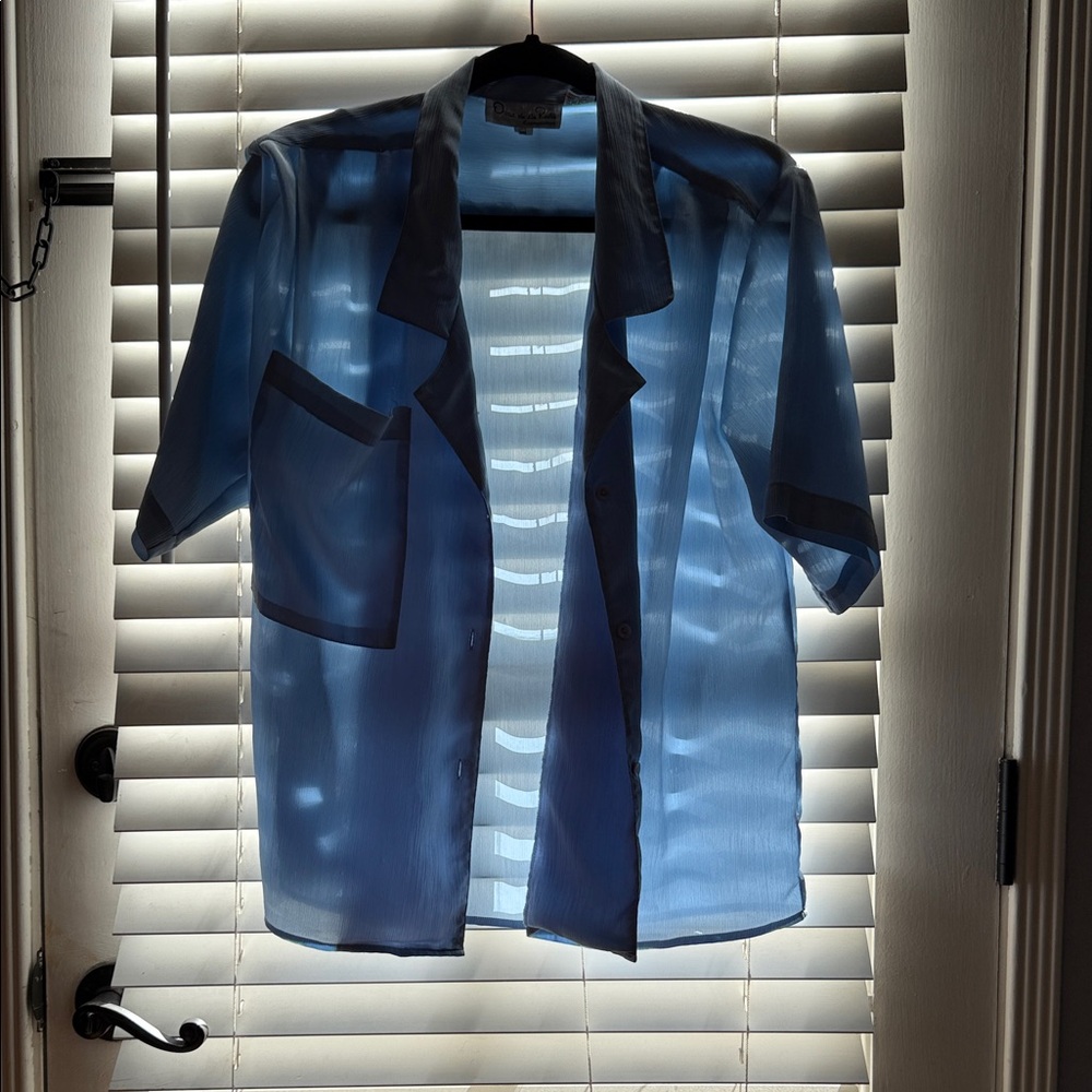 Oscar de la Renta Sheer Blue Shirt Jacket